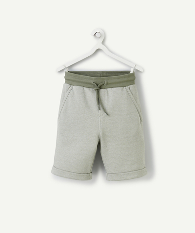Boy Tao Categories - green organic cotton boy's Bermuda shorts with cuffs