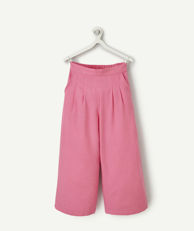 Dziewczynka Kategorie TAO - Dziewczęce spodnie z szerokimi nogawkami z różowej wiskozy