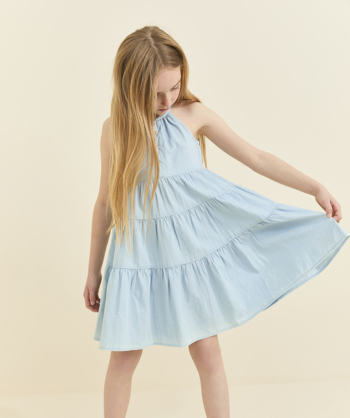 Dziewczynka Kategorie TAO - Dziewczęca sukienka bez ramiączek z wytrzymałego dżinsu