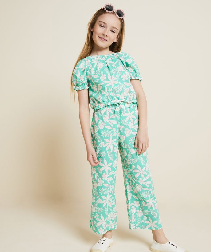 Nieuw Tao Categorieën - Wijde pantalon voor meisjes in groene Hawaïaanse print