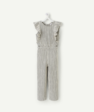 New collection Tao Categories - ecru and grey striped knit jumpsuit for girls