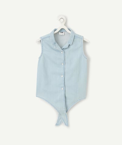 New In Tao Categories - girl's low impact short-sleeve shirt in lightweight blue denim