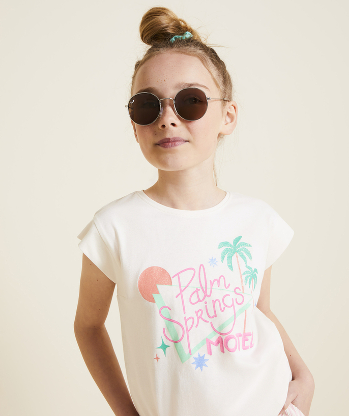 NOWOŚCI Kategorie TAO - Koszulka z krótkim rękawem z bawełny organicznej dla dziewczynek z motywem wiosennej palmy