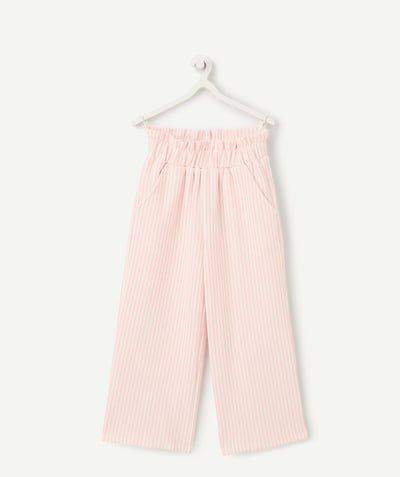 New In Tao Categories - girl's wide pants in pale pink and white striped recycled fiber