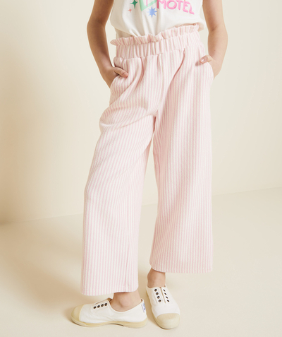 Girl Tao Categories - girl's wide pants in pale pink and white striped recycled fiber