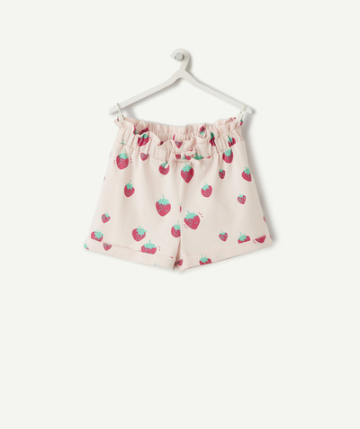 New collection Tao Categories - baby girl shorts in pink organic cotton with strawberry print
