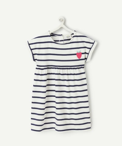 New collection Tao Categories - baby girl knitted dress in organic cotton with blue stripes