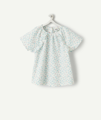 Hemd - Bloes Tao Categorieën - katoenen blouse met korte mouwen voor babymeisjes met roze en blauwe bloemenprint