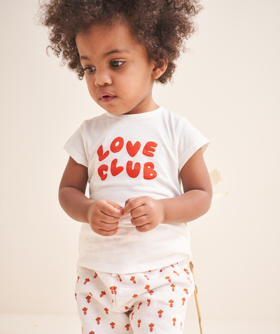 T-shirt - sous-pull Categories Tao - t-shirt bébé fille en coton bio blanc avec message love club rouge