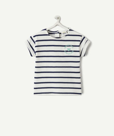 Nieuwe collectie Tao Categorieën - T-shirt met korte mouwen voor babymeisjes in biologisch katoen met streepjes in papa-fan thema