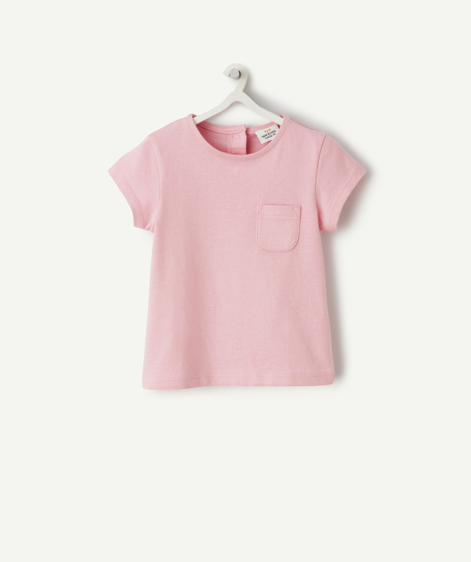 Mała dziewczynka Kategorie TAO - Dziecięca koszulka z krótkim rękawem z różowej bawełny organicznej z kieszonką