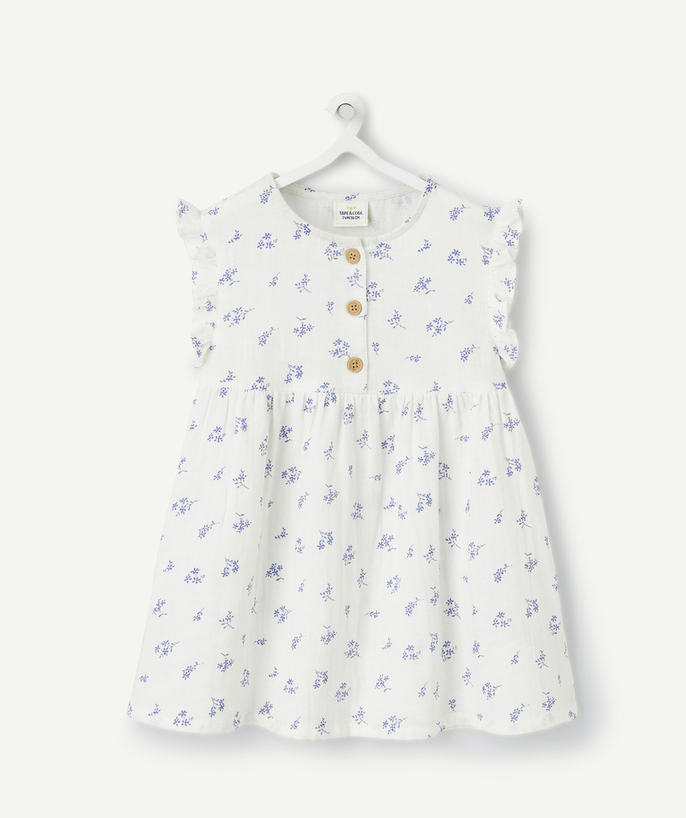 Clothing Tao Categories - baby girl dress in flower-printed cotton gauze