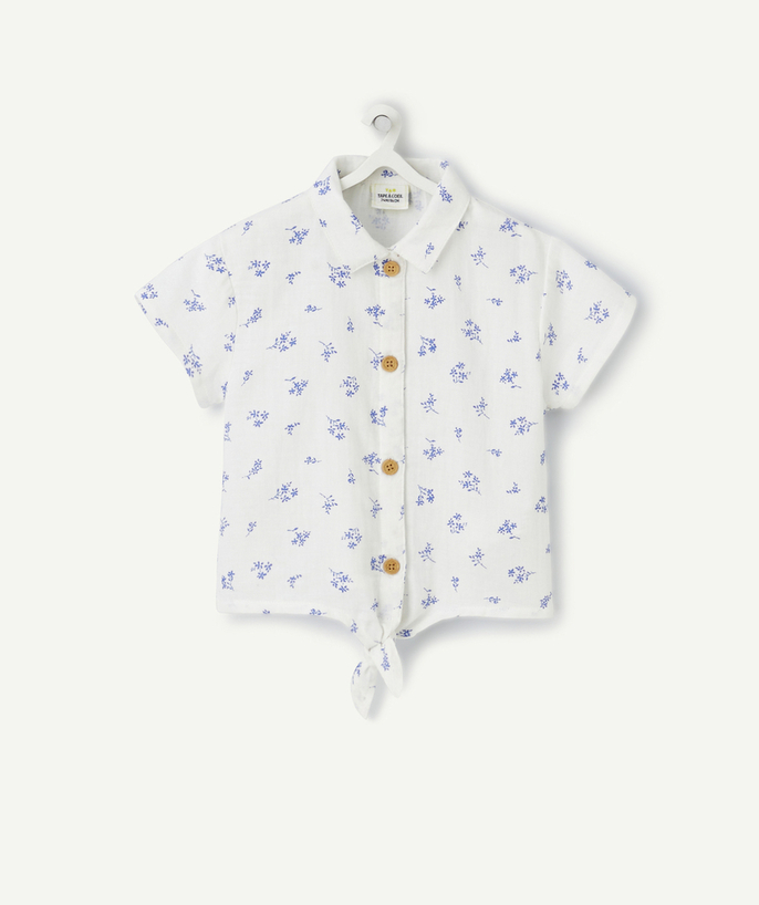 Nowa kolekcja Kategorie TAO - Koszulka dla dziewczynki z białej bawełnianej gazy z kwiatowym nadrukiem