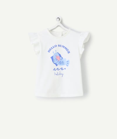 Camiseta - Camiseta interior Categorías TAO - camiseta de manga corta para bebé niña de algodón orgánico blanco con motivo de gambas