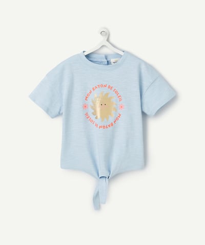 Nouvelle collection Categories Tao - t-shirt bébé fille bleu avec message couleur dorée et pailletée