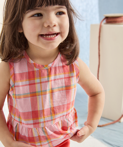 Ubrania Kategorie TAO - Dziecięca koszulka bez rękawów z bawełny organicznej w kratkę