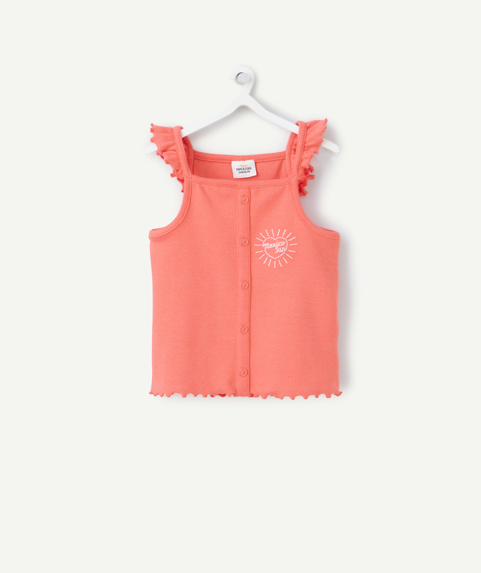 Nowa kolekcja Kategorie TAO - Koszulka dla dziewczynki z bawełny organicznej, bez rękawów, kolor koralowy