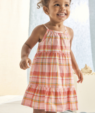 Baby girl Tao Categories - baby girl strapless dress in organic cotton with check print