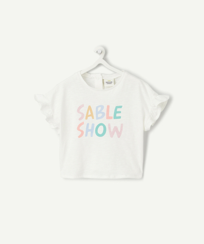 Her comes the sun ! Tao Categories - short-sleeved t-shirt in white organic cotton with message