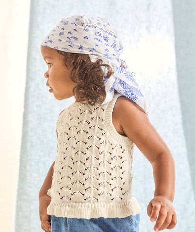 Baby girl Tao Categories - baby girl crochet top in ecru organic cotton with ruffles