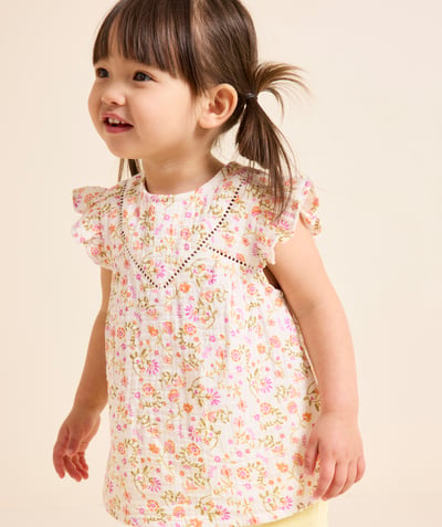 Baby girl Tao Categories - baby girl blouse in flower-printed cotton gauze