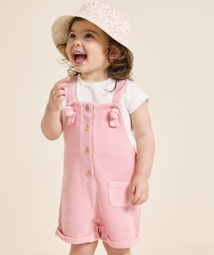 Clothing Tao Categories - baby girl pink honeycomb overalls with bows