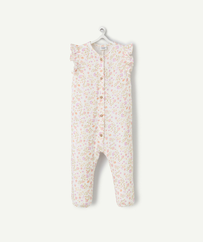 Jumpsuits - Dungarees Tao Categories - baby girl jumpsuit in white organic cotton with floral print