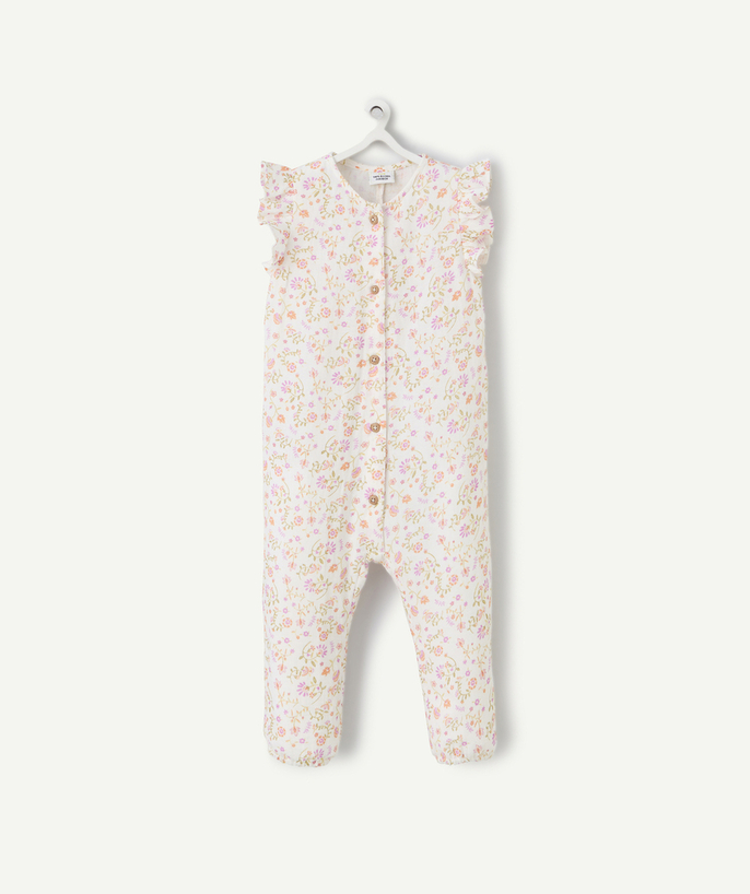 Baby girl Tao Categories - baby girl jumpsuit in white organic cotton with floral print