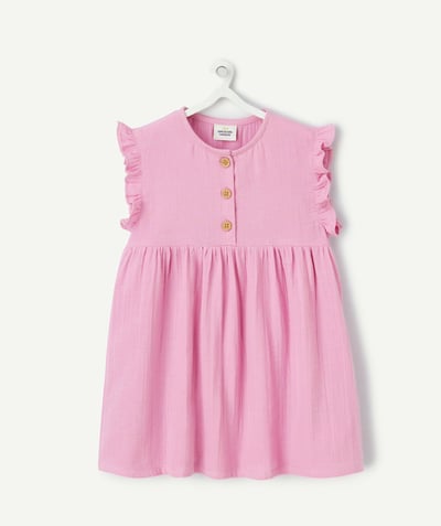 Robe Categories Tao - robe bébé fille en gaze de coton rose avec volants