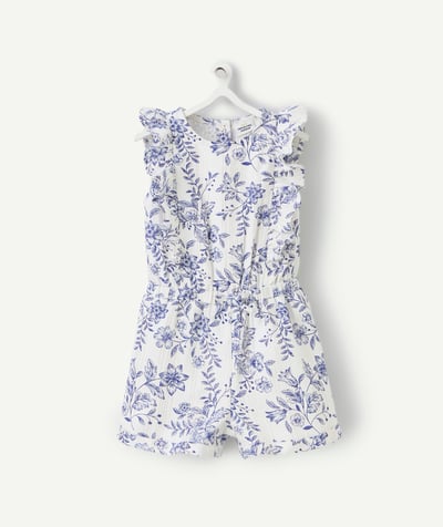 Baby girl Tao Categories - baby girl combishort in white and blue floral print viscose
