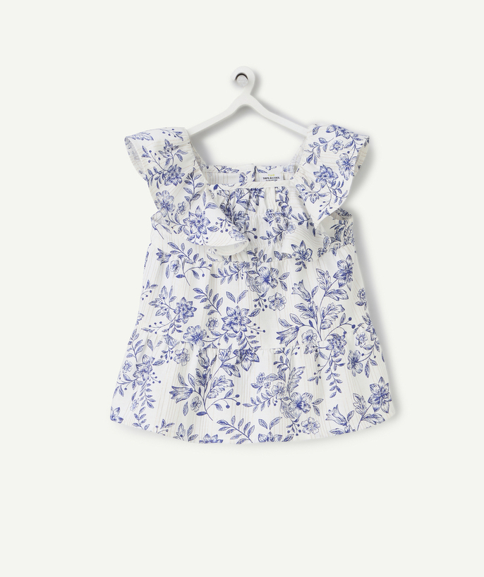 Nouvelle collection Categories Tao - blouse fille en viscose responsbale avec volants et imprimé floral bleu