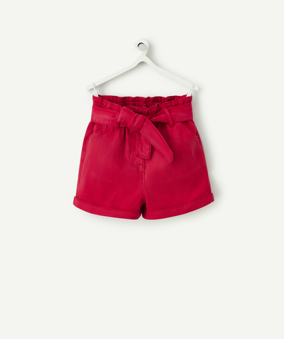 Collection Cérémonie Categories Tao - short bébé fille en viscose responsable rouge avec ceinture