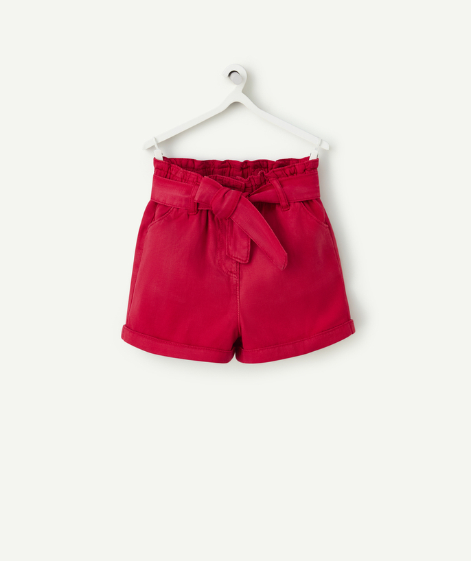 Short - Jupe Categories Tao - short bébé fille en viscose responsable rouge avec ceinture