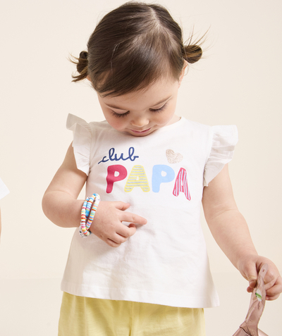 Collection ECODESIGN Categories Tao - t-shirt bébé fille en coton bio blanc message club papa