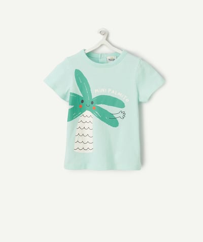 Baby boy Tao Categories - baby boy t-shirt in green organic cotton with palm tree and message