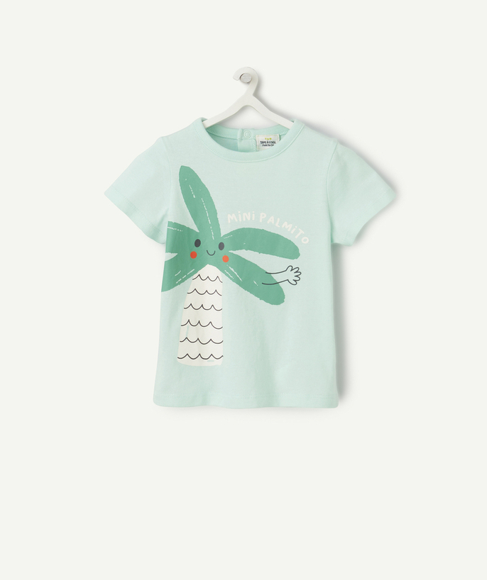 Mały chłopiec Kategorie TAO - Koszulka chłopięca z zielonej bawełny organicznej z palmą i wiadomością