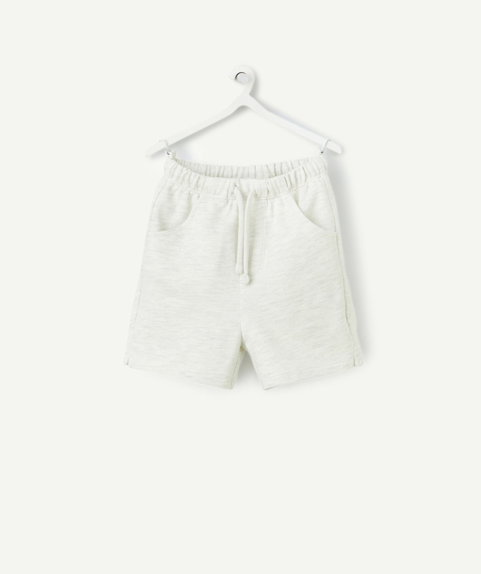 Shorts - Bermuda shorts Tao Categories - baby boy bermuda shorts in ecru mottled organic cotton