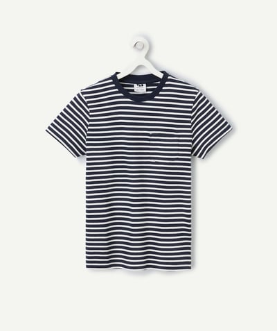 Basiques Categories Tao - t-shirt manches courtes garçon en coton bio marinière bleue