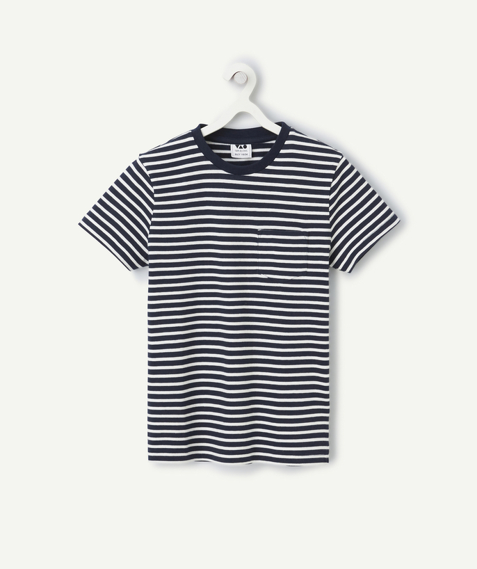 Chłopiec Kategorie TAO - chłopięca koszulka z krótkim rękawem z bawełny organicznej w kolorze niebieskim marinière