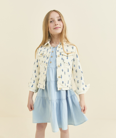 Coat - Padded jacket - Jacket Tao Categories - girl's jacket in unbleached recycled fibers with green and blue floral print