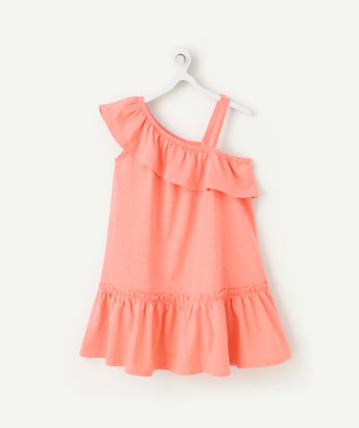 New In Tao Categories - dress with flounced sleeves and girl's strap in coral organic cotton