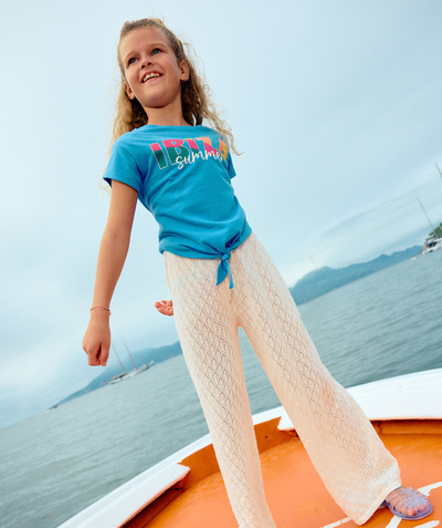NOWOŚCI Kategorie TAO - Szydełkowe spodnie z szerokimi nogawkami dla dziewczynek z bawełny organicznej w kolorze ecru