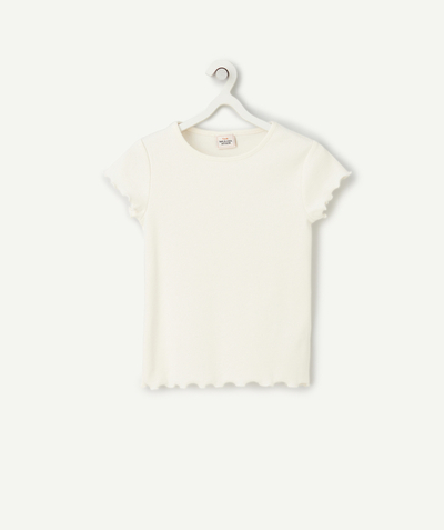 Nouvelle collection Categories Tao - t-shirt manches courtes fille en coton bio écru côtelé