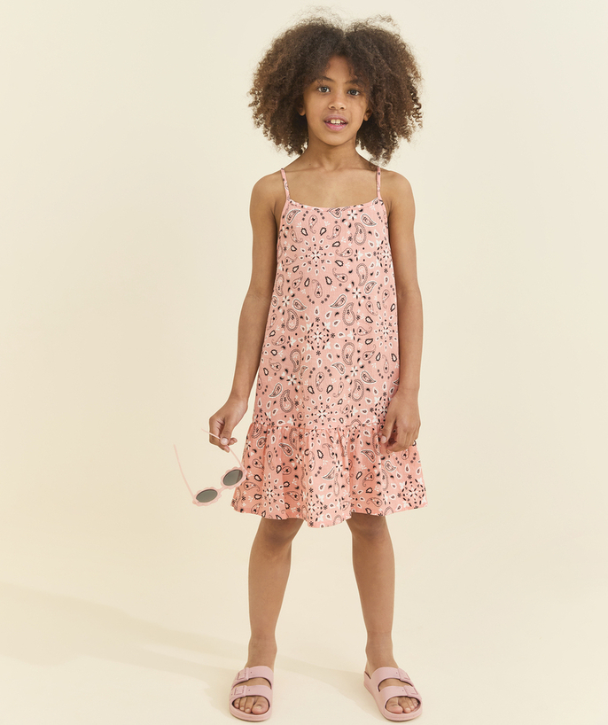 Ubrania Kategorie TAO - Różowa bawełniana sukienka bez ramiączek dla dziewczynek z nadrukiem paisley