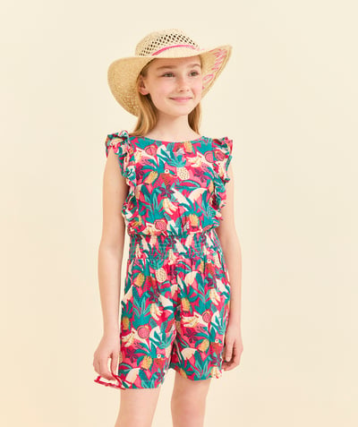 Jumpsuits - Dungarees Tao Categories - girl's viscose jungle print short with open back