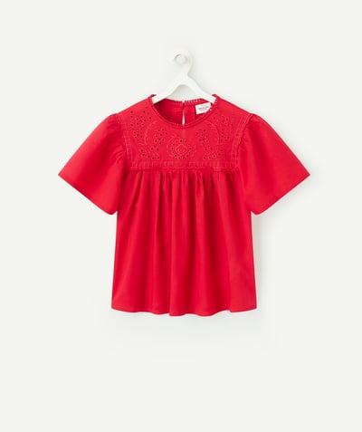 Shirt - Blouse Tao Categories - red girl's short-sleeved blouse with embroidery