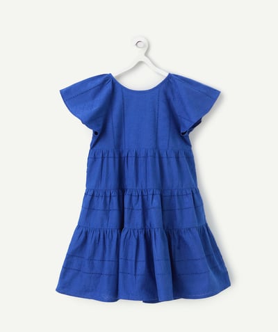 Dziewczynka Kategorie TAO - Niebieska haftowana sukienka z krótkim rękawem dla dziewczynki
