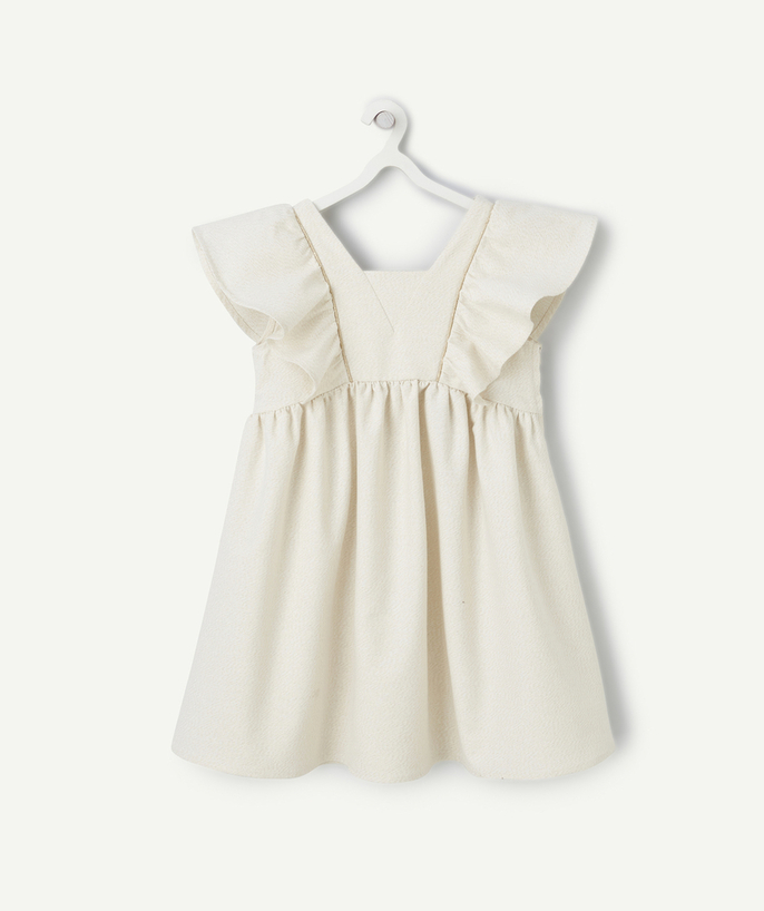 Clothing Tao Categories - short-sleeved sequinned girl's dress in ecru with ruffles
