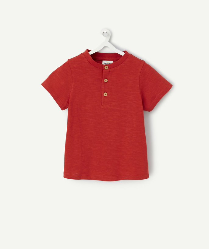 T-shirt - undershirt Tao Categories - baby boy t-shirt in red organic cotton with buttons