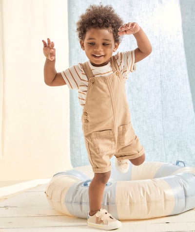 Baby boy Tao Categories - Baby girl overalls in beige viscose